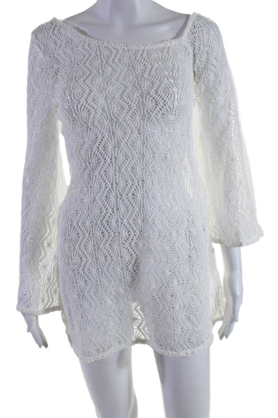 Lovers + Friends Womens Round Neck Bell Sleeve Textured Cover-Up White Size S