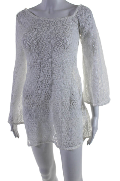 Lovers + Friends Womens Round Neck Bell Sleeve Textured Cover-Up White Size S