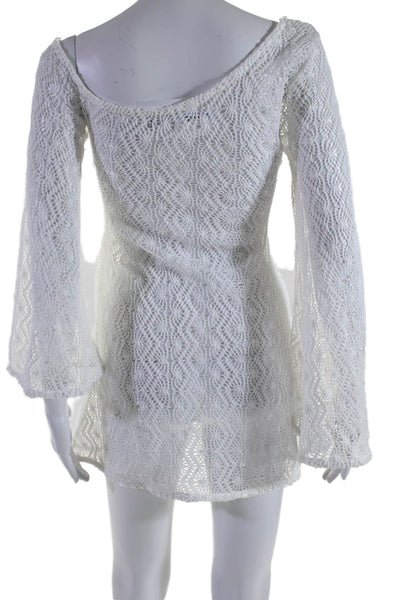 Lovers + Friends Womens Round Neck Bell Sleeve Textured Cover-Up White Size S