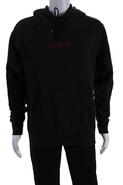 Air Jordan Mens Cotton Embroidered Graphic Wording Pullover Hoodie Black Size S