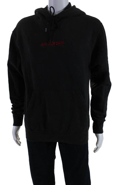 Air Jordan Mens Cotton Embroidered Graphic Wording Pullover Hoodie Black Size S