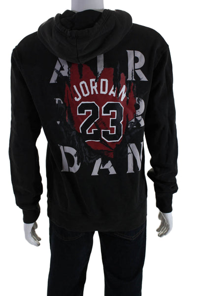 Air Jordan Mens Cotton Embroidered Graphic Wording Pullover Hoodie Black Size S