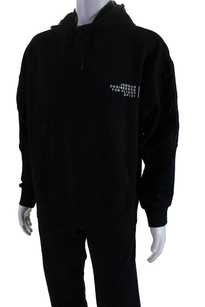 Air Jordan Mens Cotton Patchwork Drawstring Tied Pullover Hoodie Black Size S