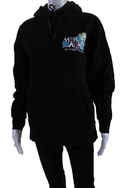 Market Womens Cotton Graphic Long Sleeve Pullover V-Neck Hoodie Black Size M