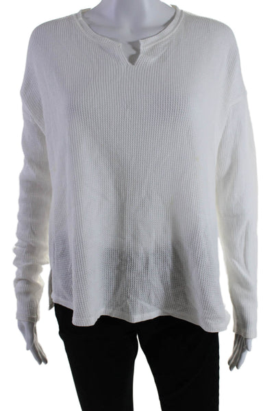 Rag & Bone Jean Womens Cotton White Waffle Knit V-neck Long Sleeve Top Size S