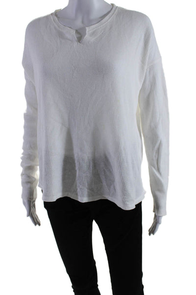 Rag & Bone Jean Womens Cotton White Waffle Knit V-neck Long Sleeve Top Size S