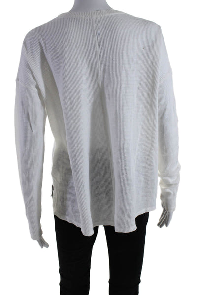 Rag & Bone Jean Womens Cotton White Waffle Knit V-neck Long Sleeve Top Size S