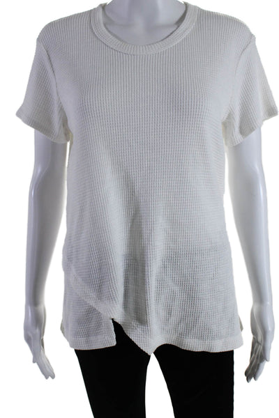 Wilt Womens White Waffle Knit Crew Neck Short Sleeve Tee Top Size M