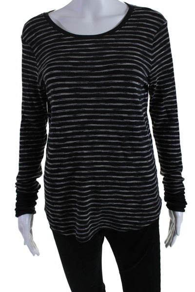 Feel The Piece Womens Black Striped Waffle Knit Long Sleeve Top Size XS/S