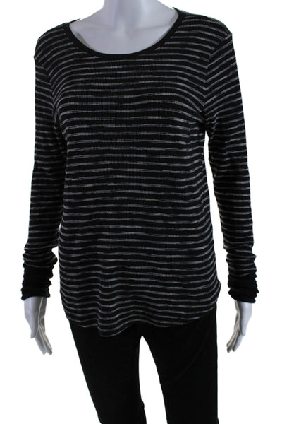 Feel The Piece Womens Black Striped Waffle Knit Long Sleeve Top Size XS/S