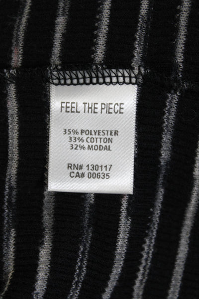 Feel The Piece Womens Black Striped Waffle Knit Long Sleeve Top Size XS/S