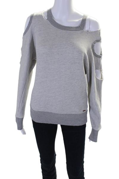 Philanthropy Womens Gray Cotton Crew Neck Cold Shoulder Sweatshirt Size XS