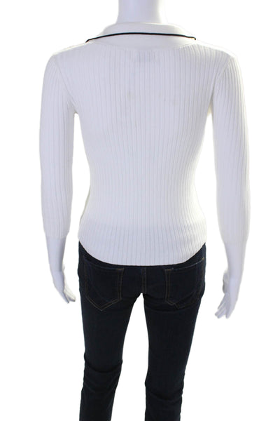 27 Miles Womens White Ribbed Knit Collar Button Front Long Sleeve Top Size XS