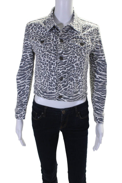 Current/Elliott Womens Gray Mixed Animal Print Long Sleeve Denim Jacket Size 0