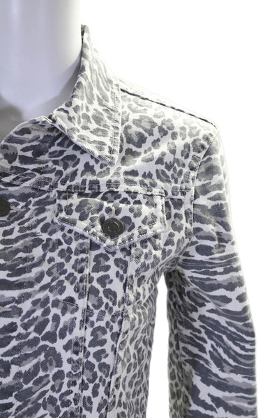 Current/Elliott Womens Gray Mixed Animal Print Long Sleeve Denim Jacket Size 0