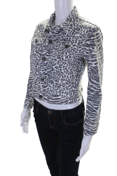 Current/Elliott Womens Gray Mixed Animal Print Long Sleeve Denim Jacket Size 0