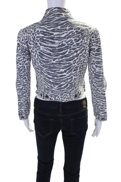 Current/Elliott Womens Gray Mixed Animal Print Long Sleeve Denim Jacket Size 0