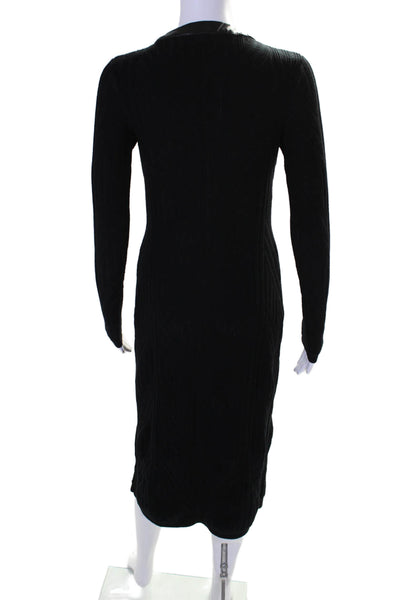 Ecru Womens Black V-Neck Vegan Leather Trim Long Sleeve Shift Dress Size XS