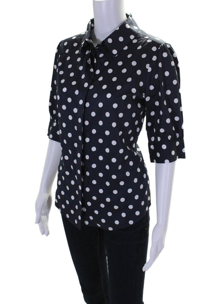 Tyler Boe Womens Short Sleeve Polka Dot Button Down Blouse Blue Size 4