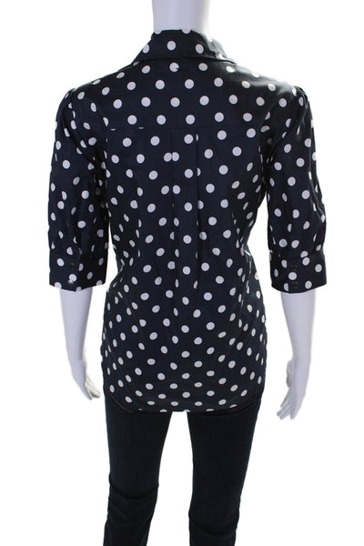 Tyler Boe Womens Short Sleeve Polka Dot Button Down Blouse Blue Size 4