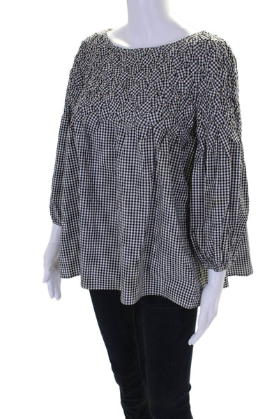 Tyler Boe Womens Long Sleeve Pleated Gingham Print Blouse Black Size S