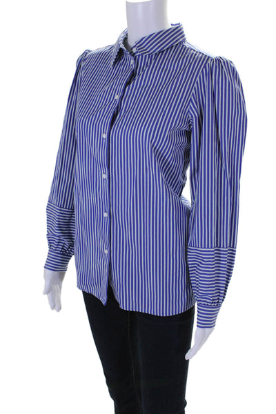 Tyler Boe Womens Cotton Long Sleeve Striped Button Down Shirt Blue Size S