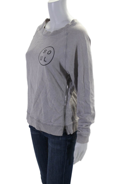 Soul Cycle Womens Scoop Neck Zip Trim Logo Sweatshirt Gray Cotton Size Medium