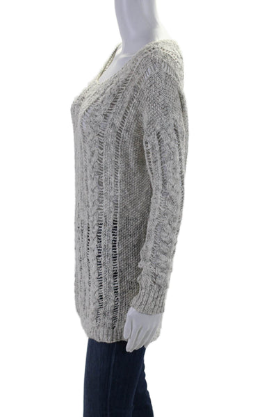 Vince Womens Long Sleeve Open Knit Scoop Neck Sweater White Gray Cotton Size XS