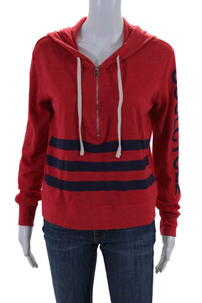 Soul Cycle Womens Half Zip Striped Drawstring Hoodie Sweater Red Navy Size Small