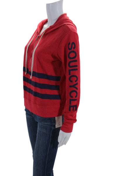 Soul Cycle Womens Half Zip Striped Drawstring Hoodie Sweater Red Navy Size Small