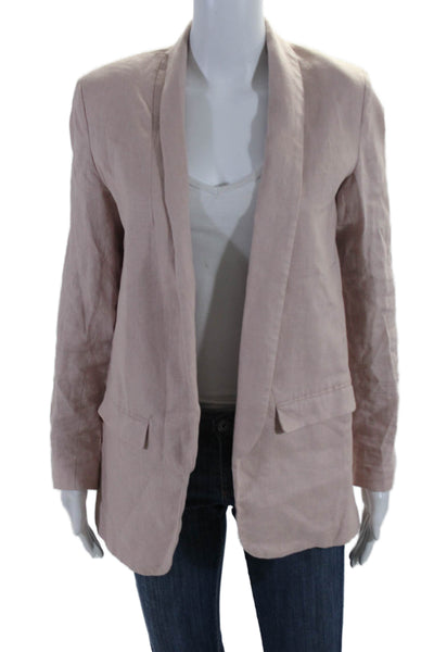 MNG Womens Long Sleeve Open Front Collared Linen Blazer Jacket Pink Size XS