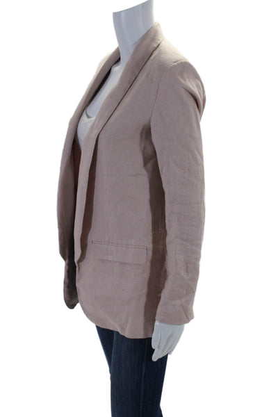 MNG Womens Long Sleeve Open Front Collared Linen Blazer Jacket Pink Size XS