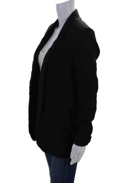 MNG Womens Long Sleeve Open Front Collared Linen Blazer Jacket Black Size XS