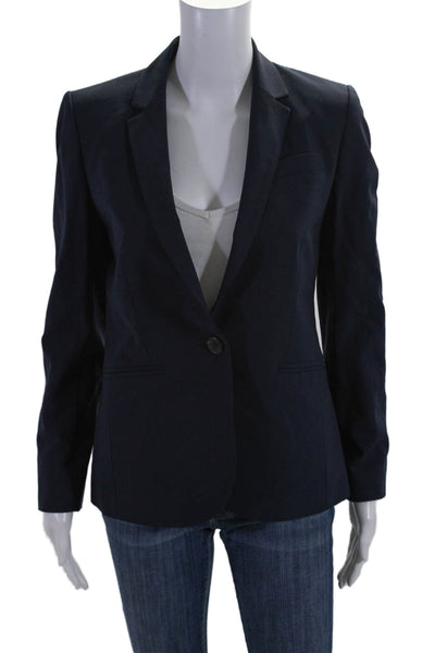 J Crew Womens Single Button Notched Lapel Blazer Jacket Navy Wool Size 4