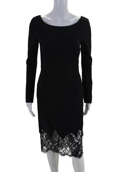 Altuzarra Womens Long Sleeve Open Back Lace Trim Sheath Dress Black Size IT 38