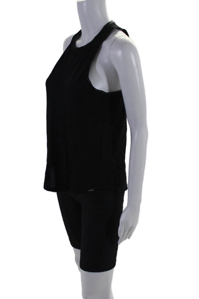 Koral Womens Scoop Neck Open Knit Tank Top Leggings Set Black Size Small