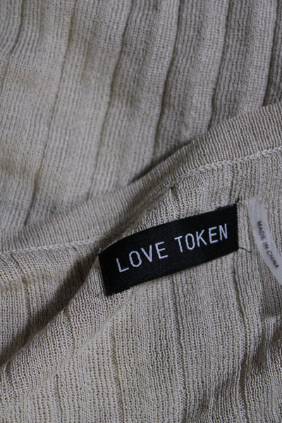 Love Token Women's Round Neck Long Sleeves Open Front Cardigan Beige Size XS