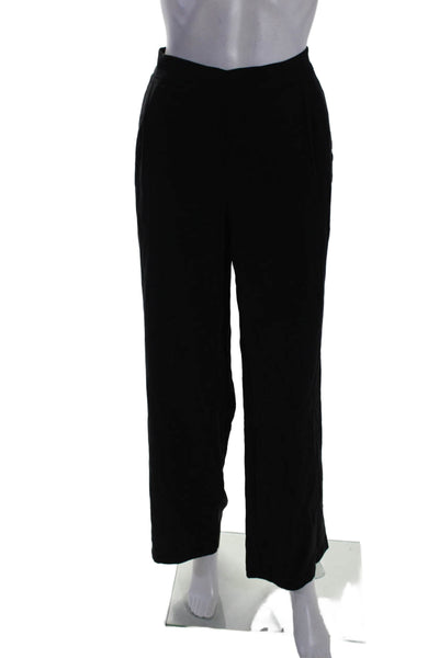 Eileen Fisher Womens Elastic Waist Pleated Front Straight Leg Pants Black Size M