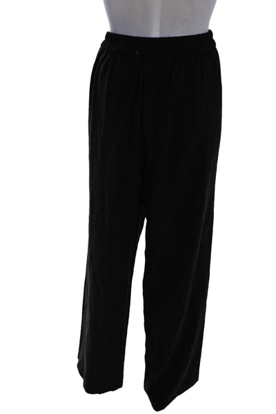 Eileen Fisher Womens Elastic Waist Pleated Front Straight Leg Pants Black Size M