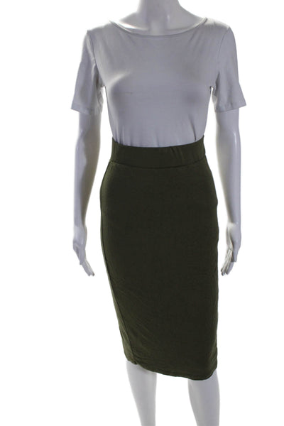 BLQ Women's Elastic Waist Fitted Unlined Midi Skirt Olive Green Size 1