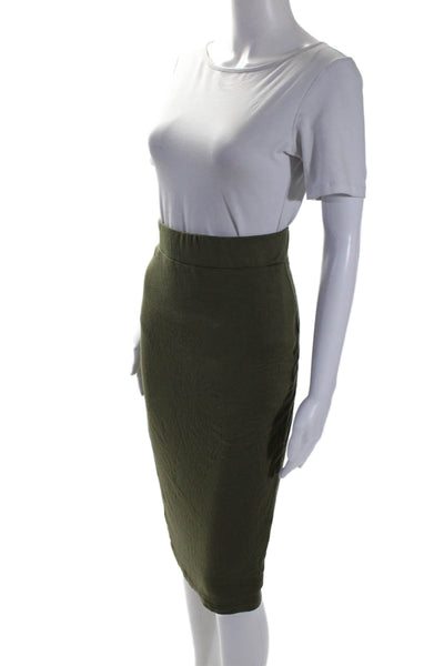 BLQ Women's Elastic Waist Fitted Unlined Midi Skirt Olive Green Size 1