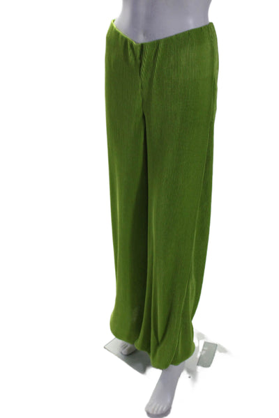 Nanushka Womens Elastic Waistband Mid Rise Pleated Wide Leg Pants Green Large