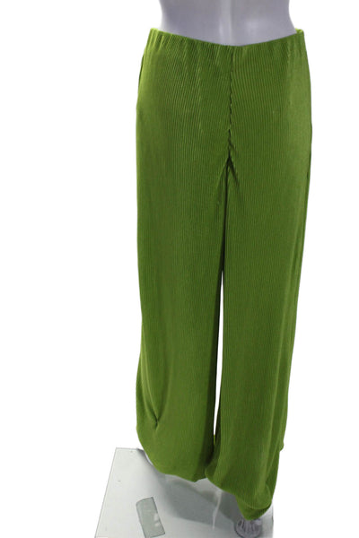 Nanushka Womens Elastic Waistband Mid Rise Pleated Wide Leg Pants Green Large