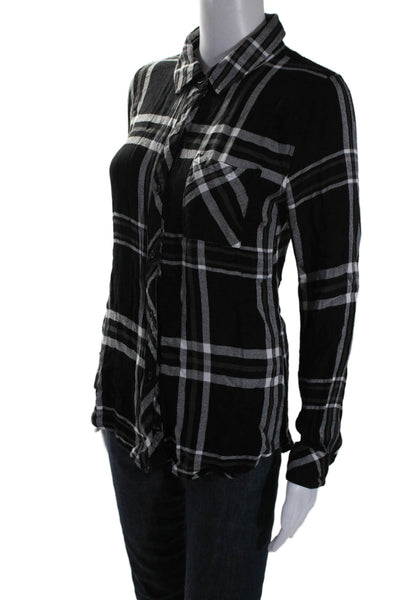 Rails Womens Button Front Long Sleeve Collared Plaid Shirt Black White Size XS