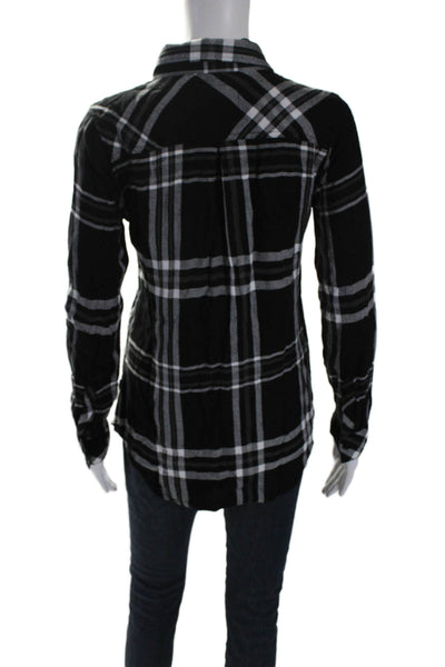 Rails Womens Button Front Long Sleeve Collared Plaid Shirt Black White Size XS