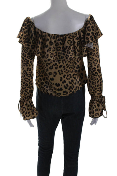 House of Harlow 1960 x Revolve Womens Ruffled Leopard Off Shoulder Top Brown XS