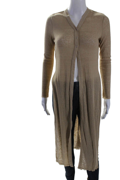 The Range Womens Button Front Side Slit Ribbed V Neck Cardigan Sweater Brown XS