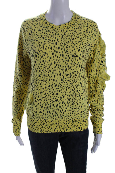 Philanthropy Womens Crew Neck Distressed Spotted Sweatshirt Yellow Size XS