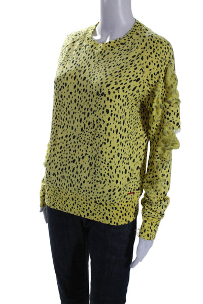 Philanthropy Womens Crew Neck Distressed Spotted Sweatshirt Yellow Size XS