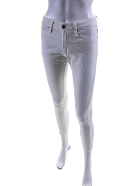 AG Adriano Goldschmied Womens High Rise Raw Hem Skinny Jeans White Size 26
